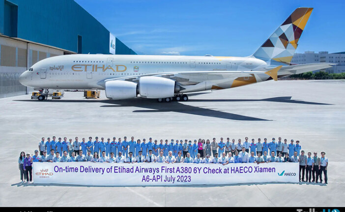 HAECO Xiamen completó exitosamente primera verificación de 6 años a un A380 de Etihad y marca el regreso del modelo a la flota